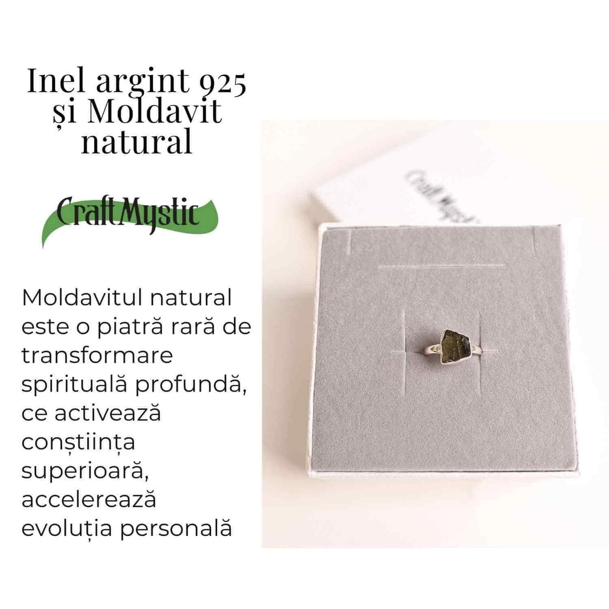 Inel cu moldavit natural si montura argint 925 marime M49-50/5 - Claritate si renastere interioara