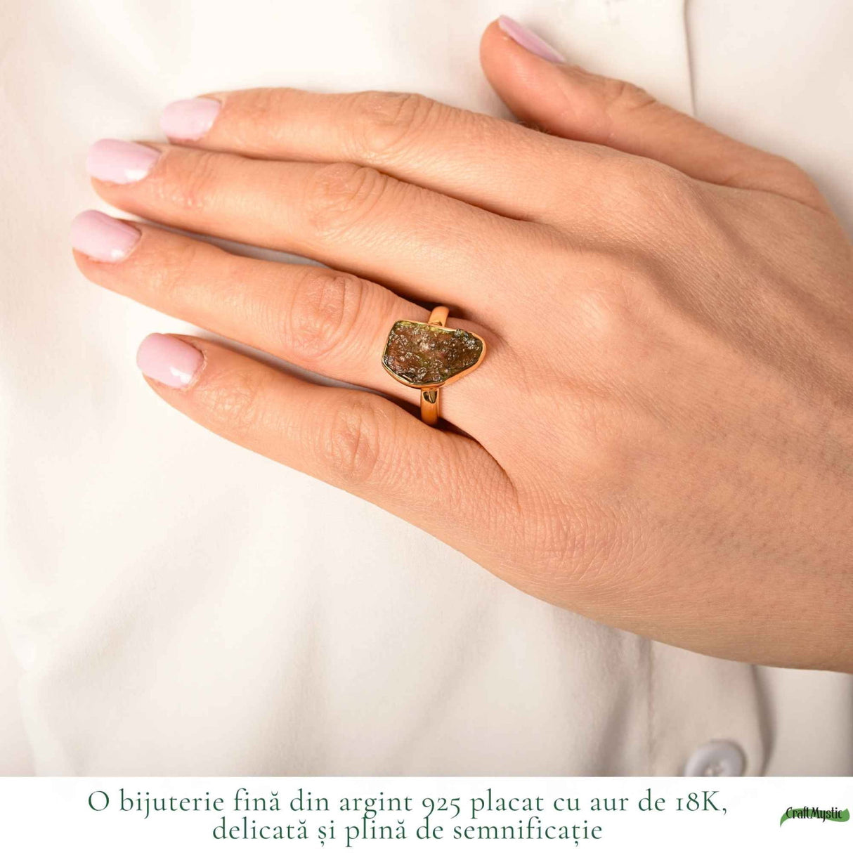Inel argint 925 placat cu aur de 18k si moldavit brut neuniform, M6.5/53 – energie profunda si transformare autentica