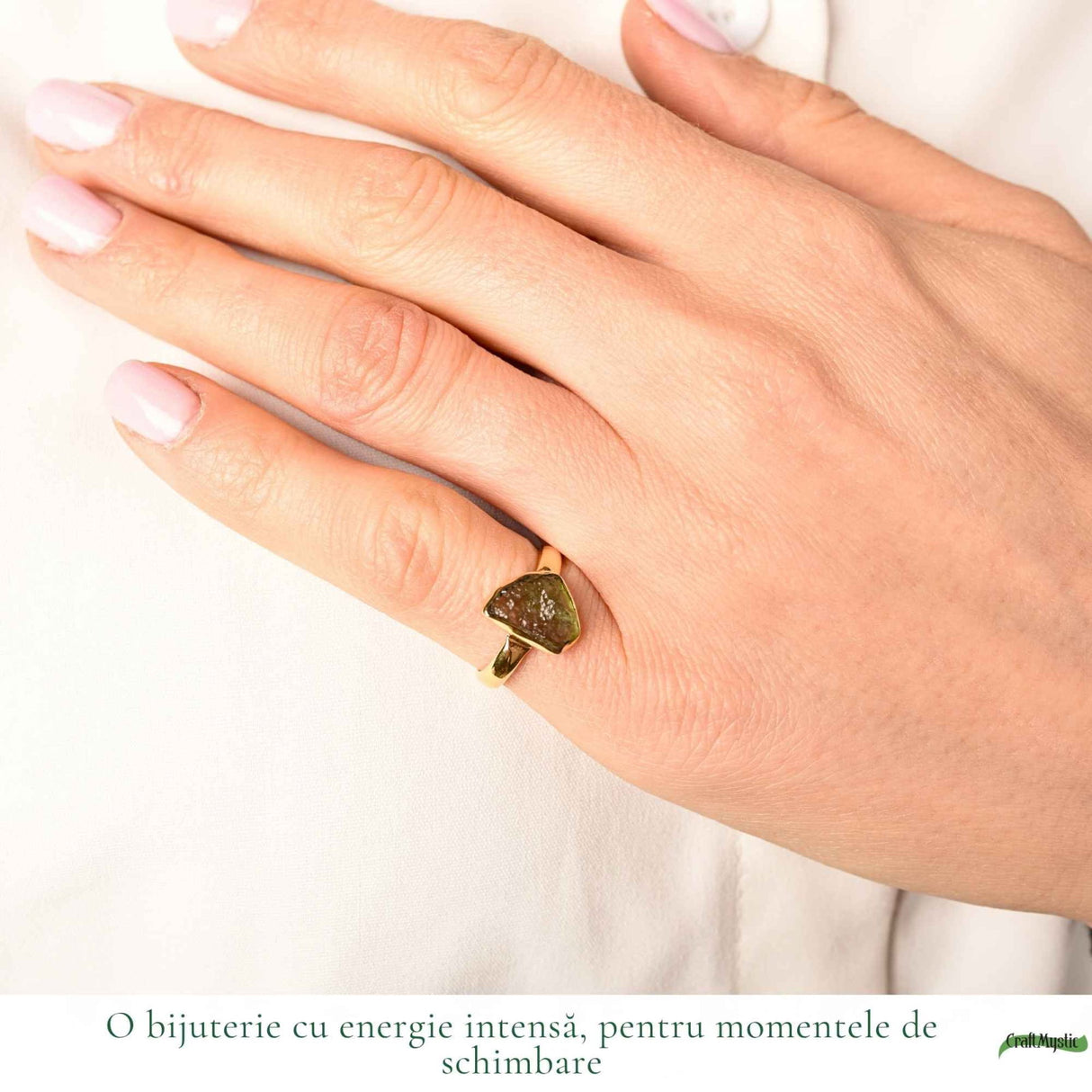 Inel argint 925 placat cu aur de 18k si moldavit bru, M4.5/48 – energie subtila si transformare interioara