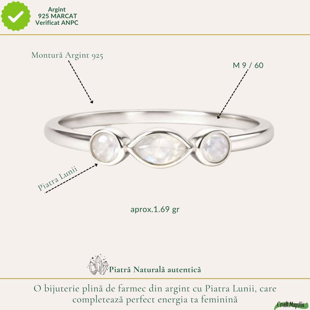 Inel Argint 925 Triplu cu Piatra Lunii Fatetata – Intuitie si Delicatete