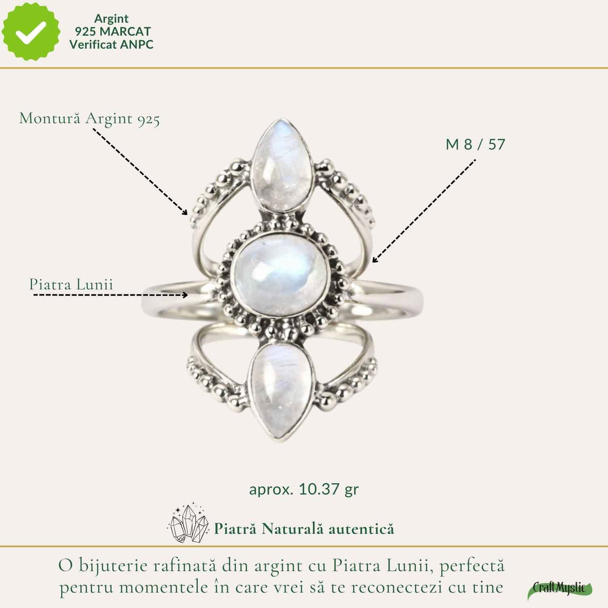 Inel Argint 925 Vintage Triplu cu Piatra Lunii – Intuitie si Eleganta Clasica