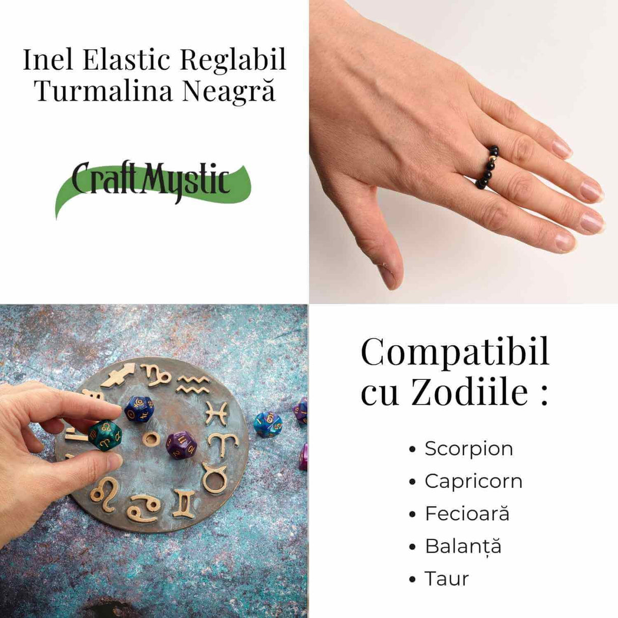 Inel elastic cu biluta aurie si margele 4 mm din pietre naturale