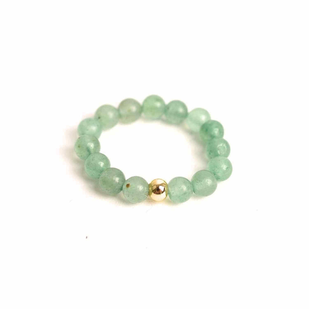 Inel elastic cu biluta aurie si margele 4 mm din pietre naturale - Aventurin Verde