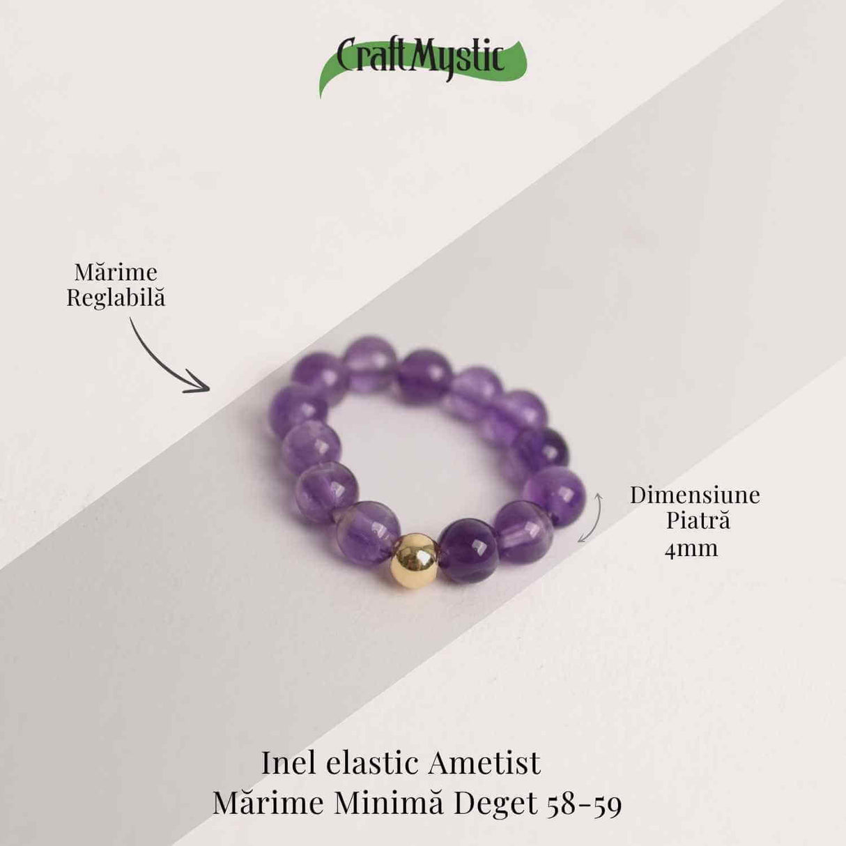 Inel elastic cu biluta aurie si margele 4 mm din pietre naturale