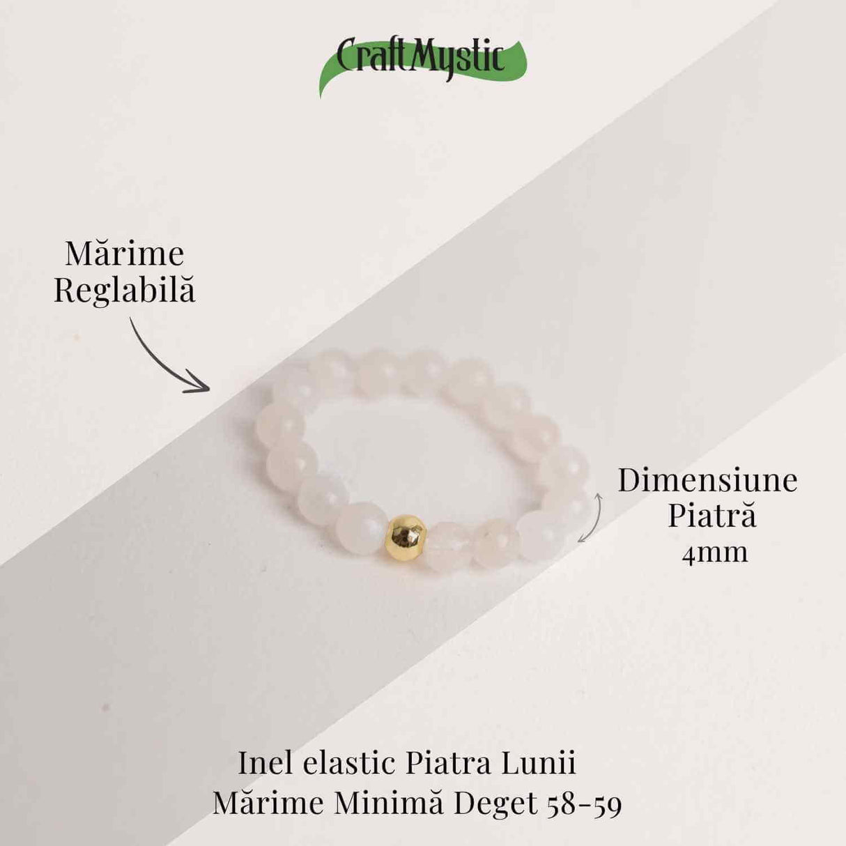 Inel elastic cu biluta aurie si margele 4 mm din pietre naturale