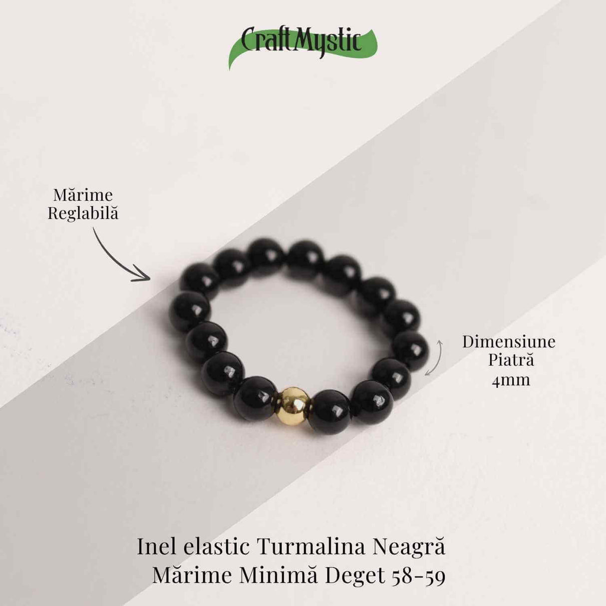 Inel elastic cu biluta aurie si margele 4 mm din pietre naturale