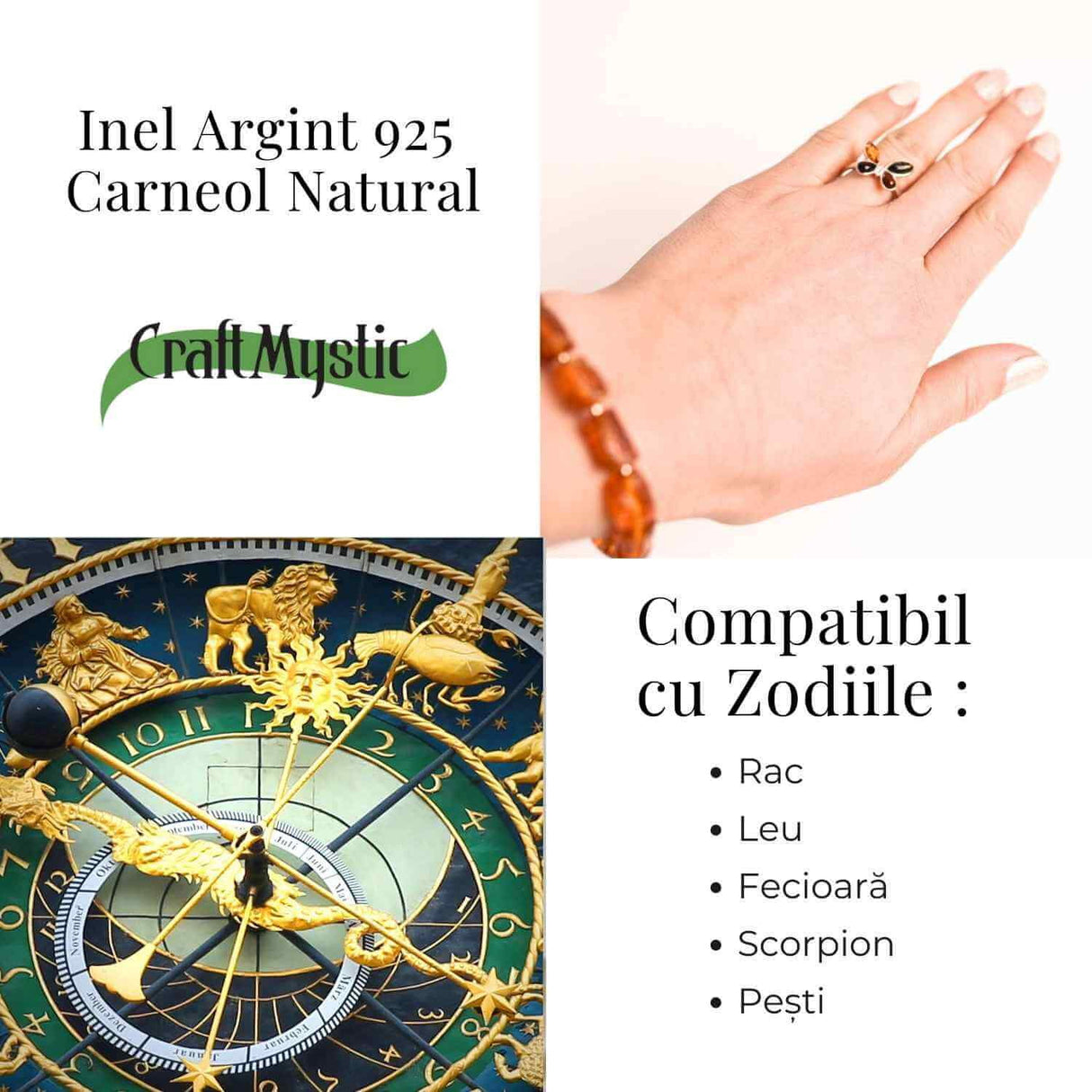Inel ajustabil argint 925 cu chihlimbar natural - Design fluture