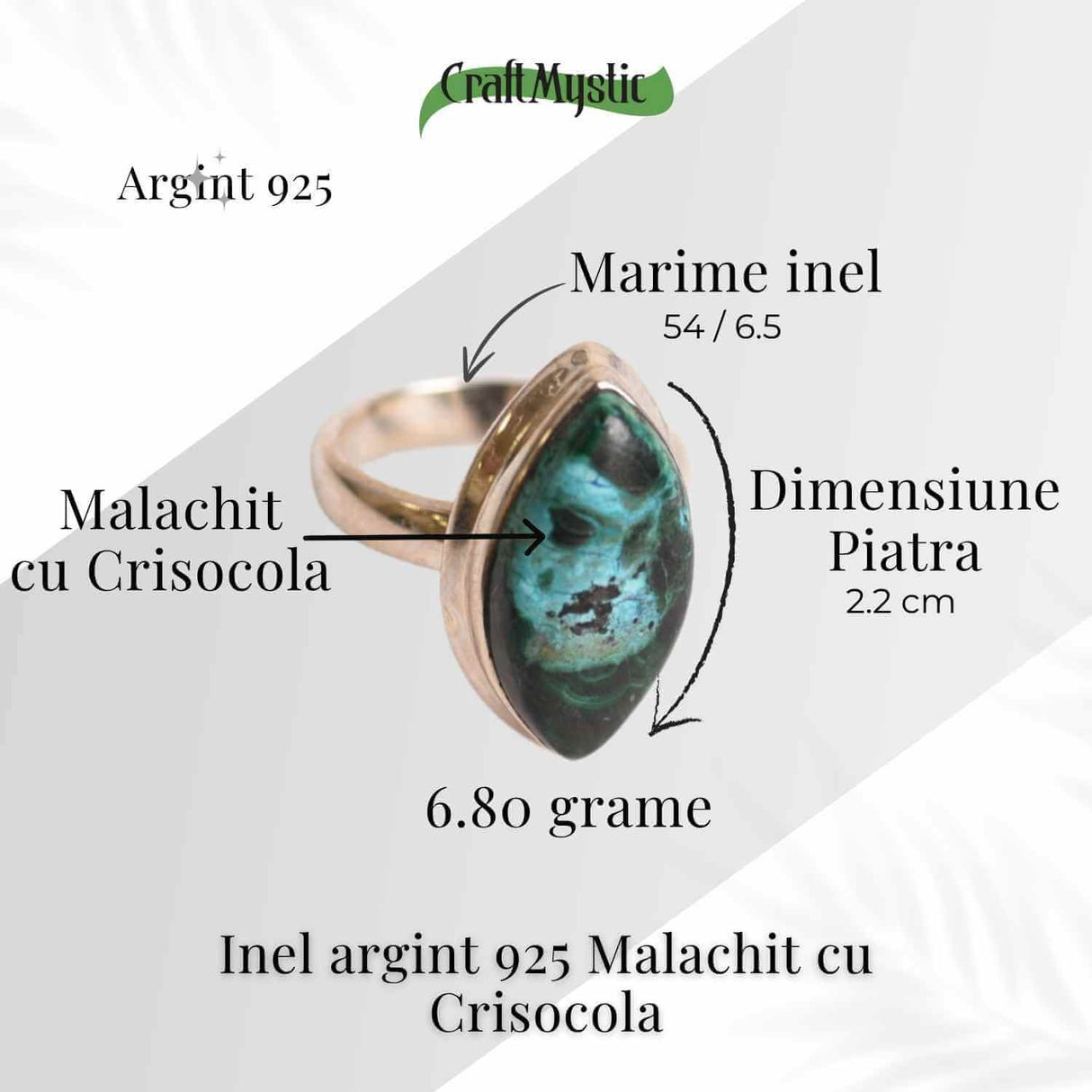Inel cu Malachit si Crisocola Montura din Argint 925 - Protectie energetica si echilibru emotional,6.80gr