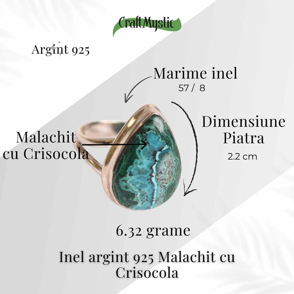 Inel cu Malachit si Crisocola Montura din Argint 925 - Protectie energetica si echilibru emotional, 4.65gr