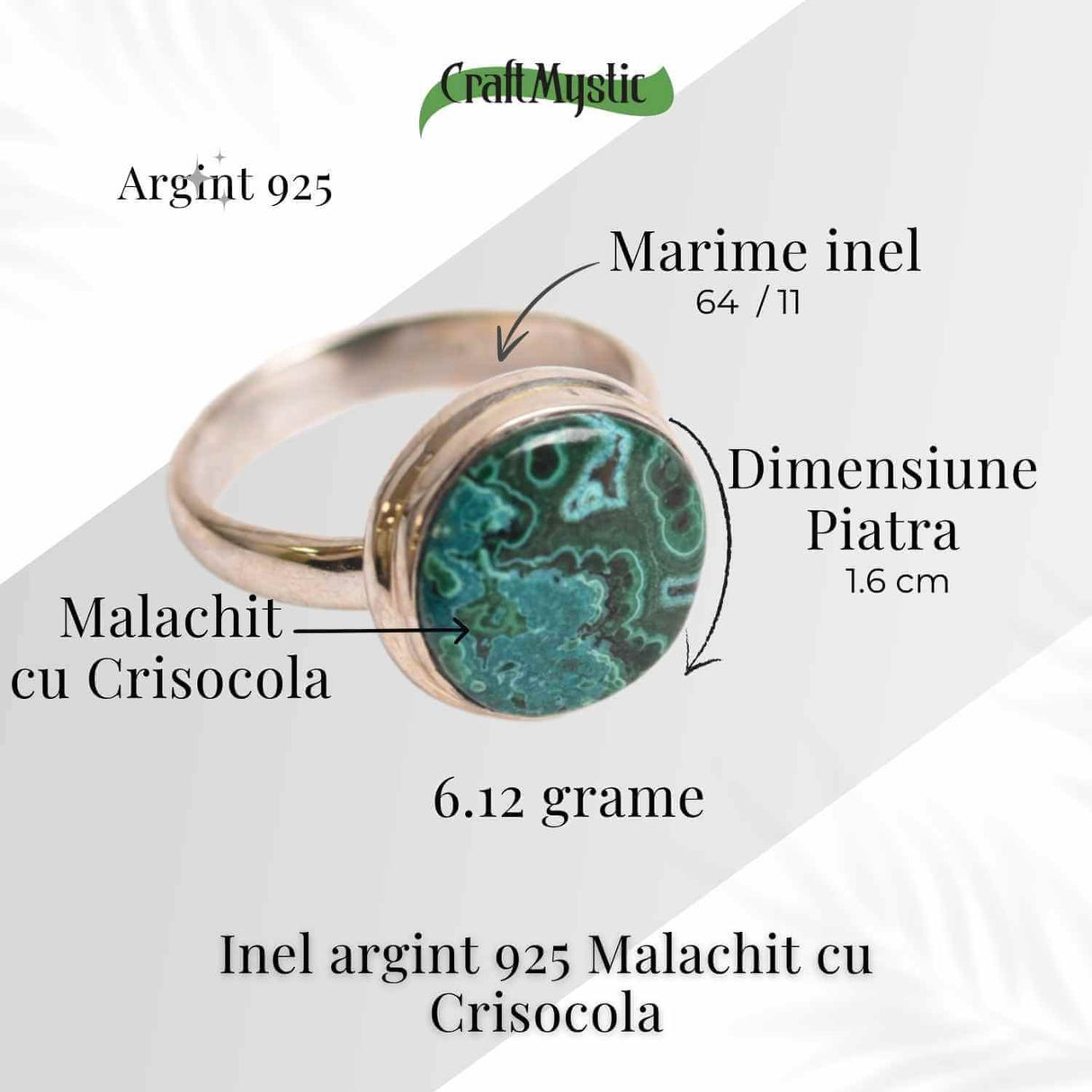 Inel cu Malachit si Crisocola Montura din Argint 925 - Protectie energetica si echilibru emotional, 6.12 gr