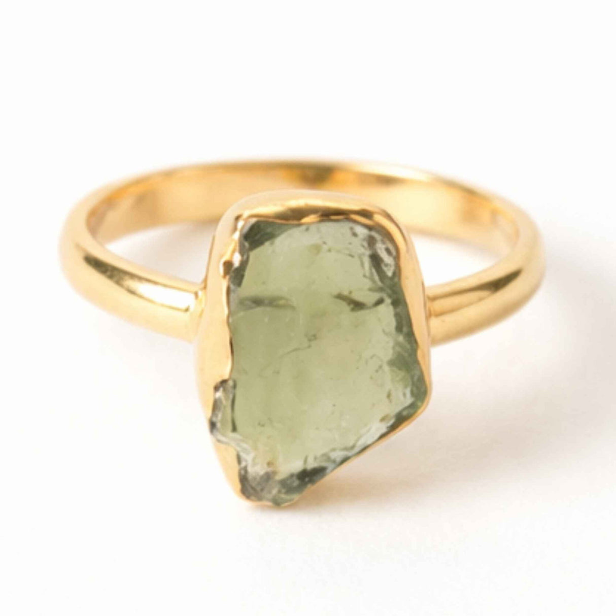 Inel cu Moldavit Brut si Argint 925 Placat Aur 18K, M8.5/58 - Protectie si Intuitie