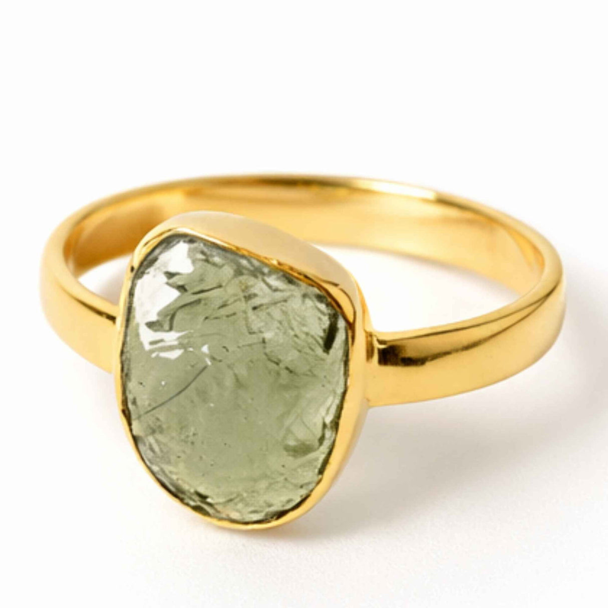 Inel cu Moldavit Natural si Argint 925 Placat Aur 18K, M10.5/63 - Energie Universala