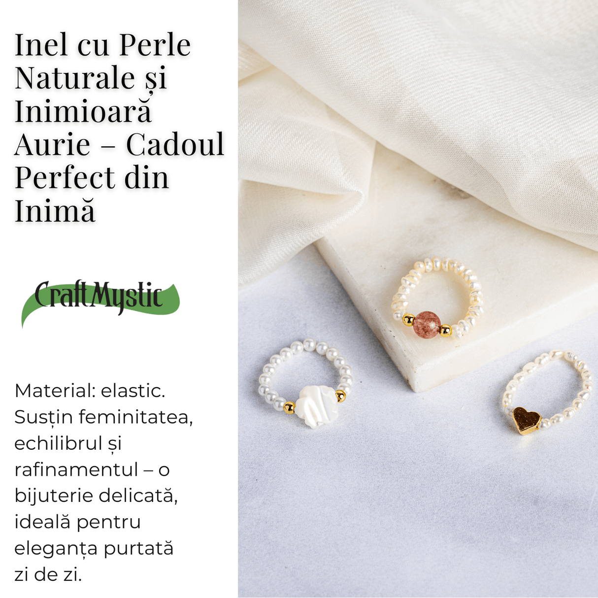 Inel cu perle naturale si inimioara aurie - Cadoul perfect din inima