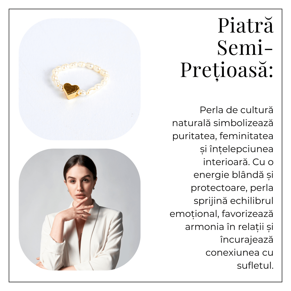 Inel cu perle naturale si inimioara aurie - Cadoul perfect din inima