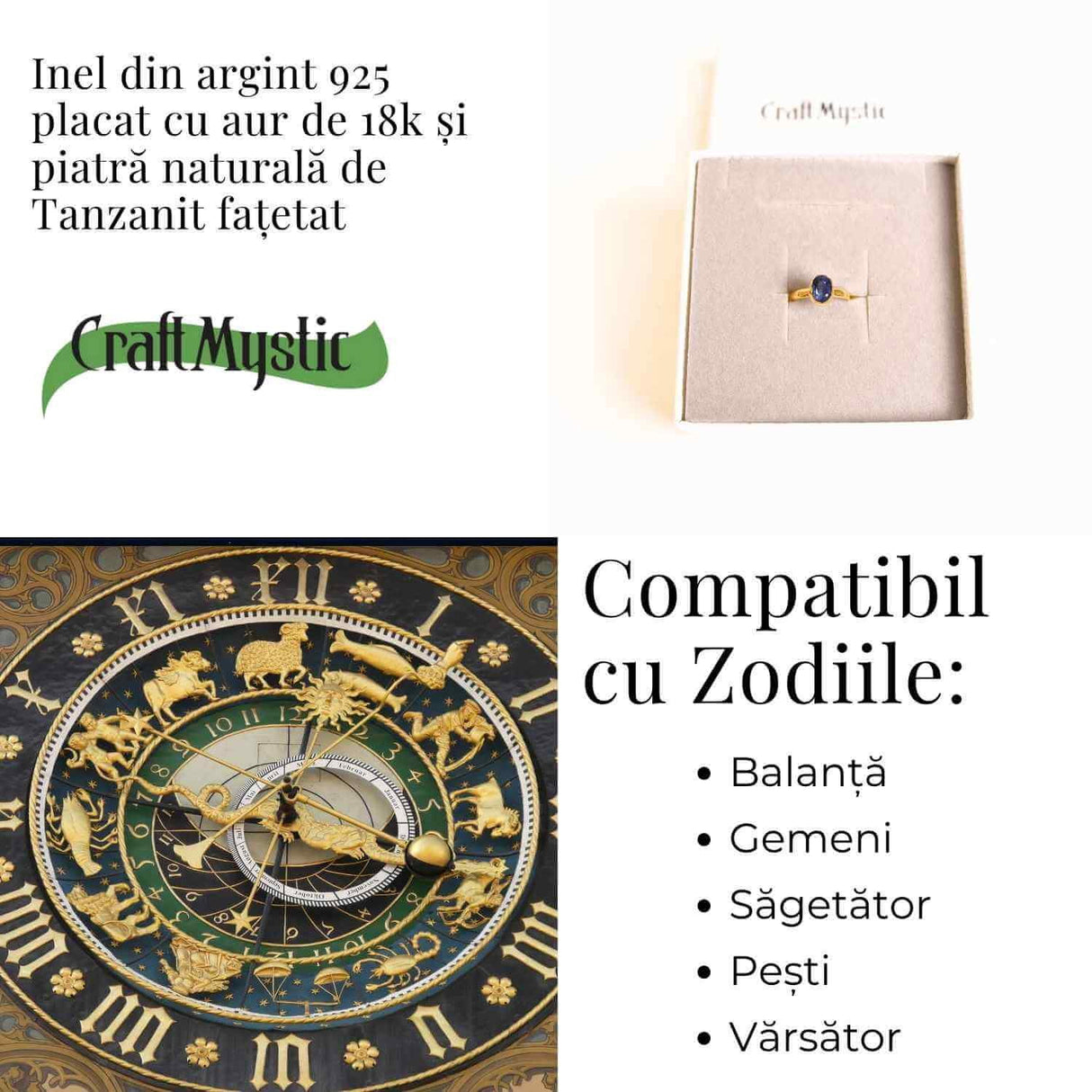 Inel argint 925 placat cu aur 18K si Tanzanit oval fatetat