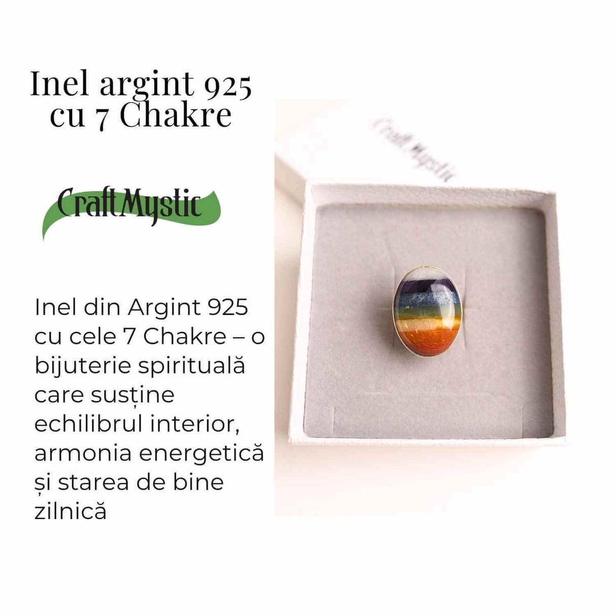 Inel Ajustabil din Argint 925 cu Pietrele celor 7 Chakre - Armonie Energetica si Echilibru Interior