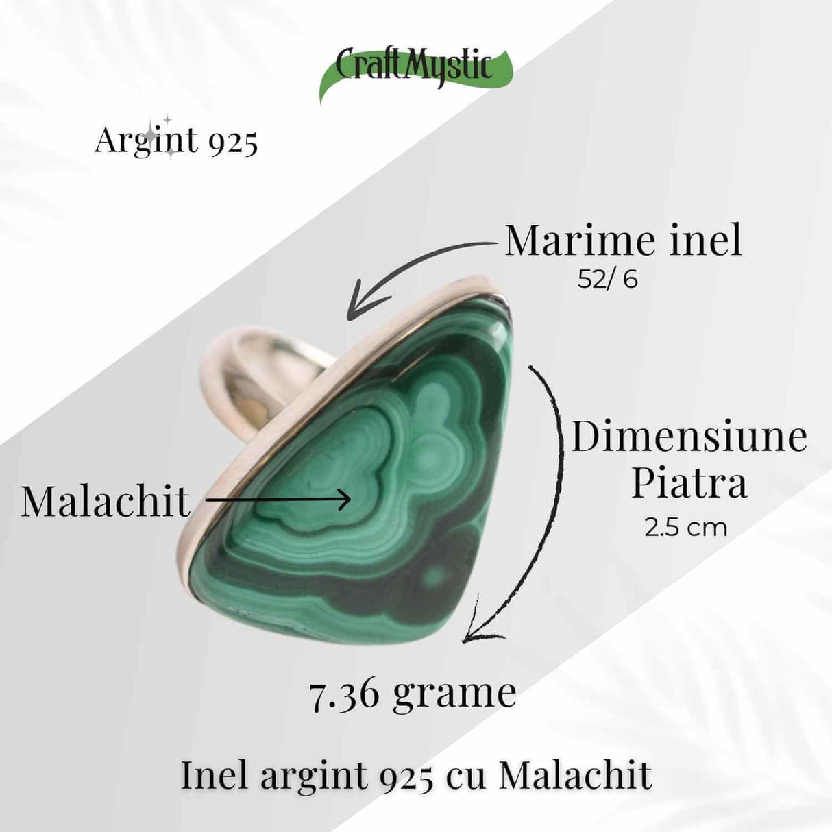 Inel din Argint 925 cu Malachit Natural 7.36 gr M52/6-Protectie Energetica si Echilibru Emotional in Timpul Transformarilor Interioare - Copie