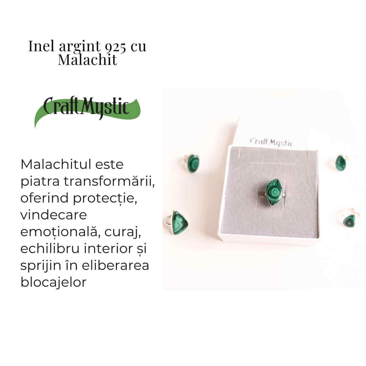 Inel din Argint 925 cu Malachit Natural 7.36 gr M52/6-Protectie Energetica si Echilibru Emotional in Timpul Transformarilor Interioare - Copie