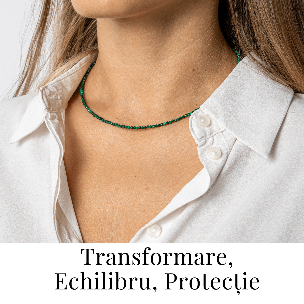 Energie si Echilibru - Choker din Otel Inoxidabil cu Malachit Natural Fatetat