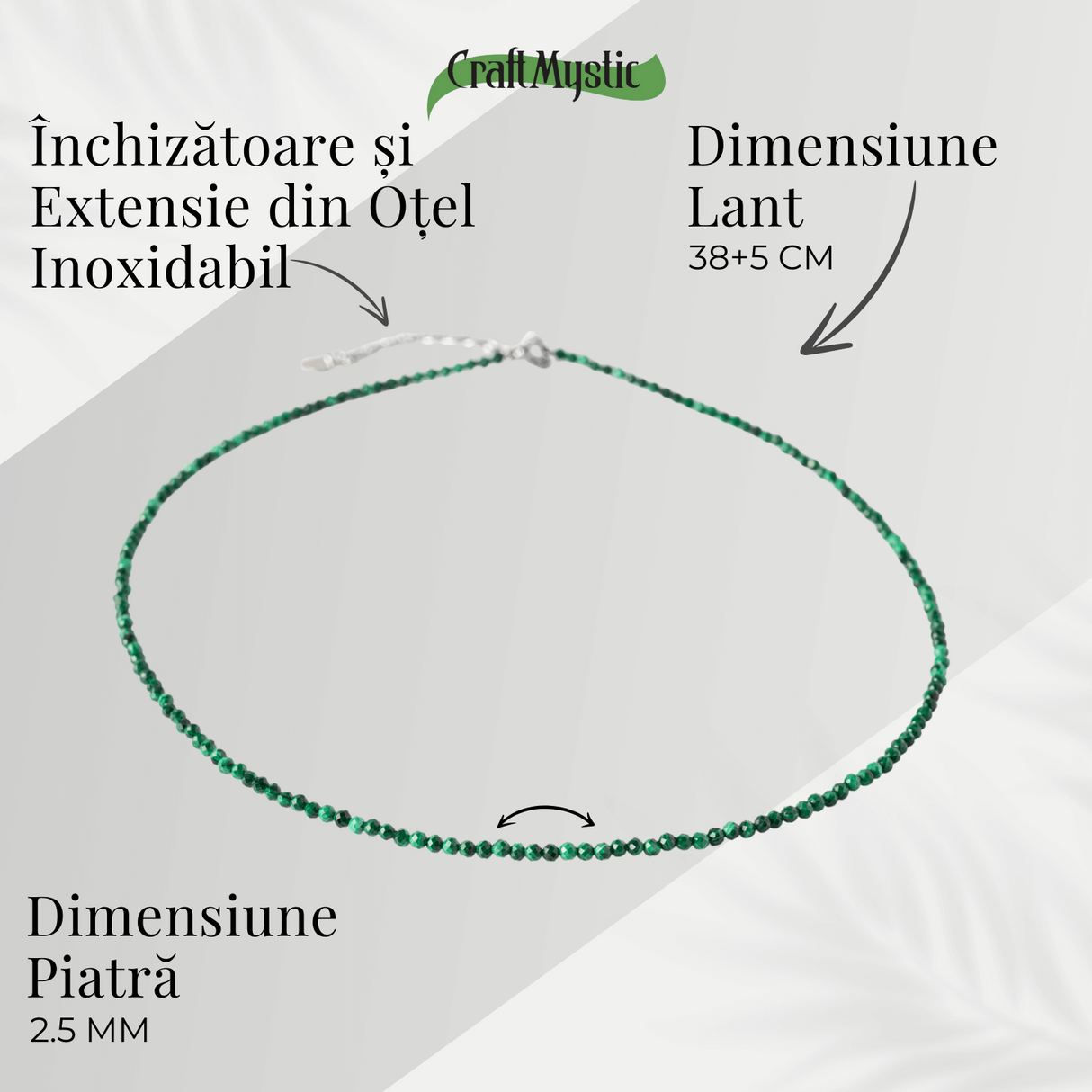 Energie si Echilibru - Choker din Otel Inoxidabil cu Malachit Natural Fatetat