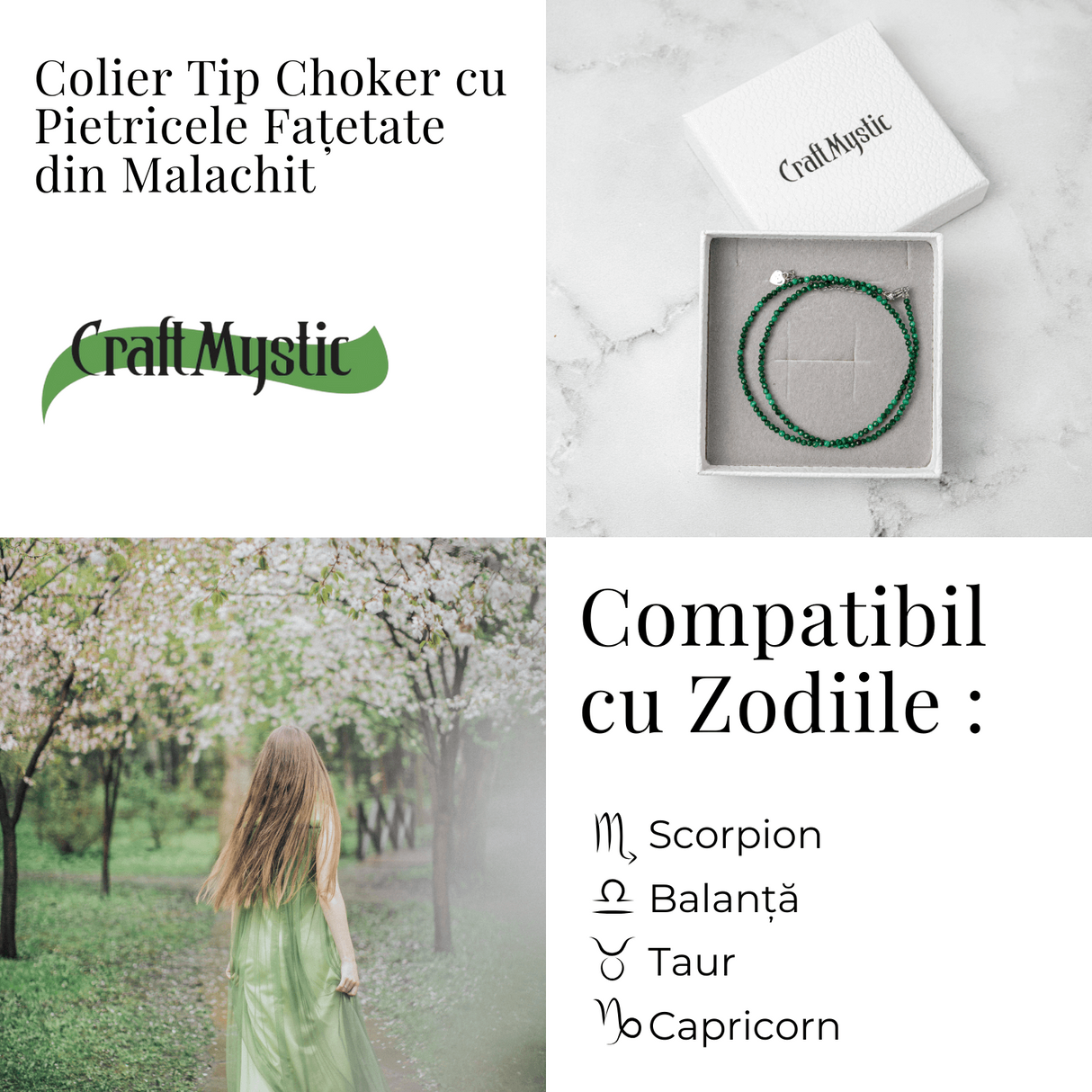 Energie si Echilibru - Choker din Otel Inoxidabil cu Malachit Natural Fatetat