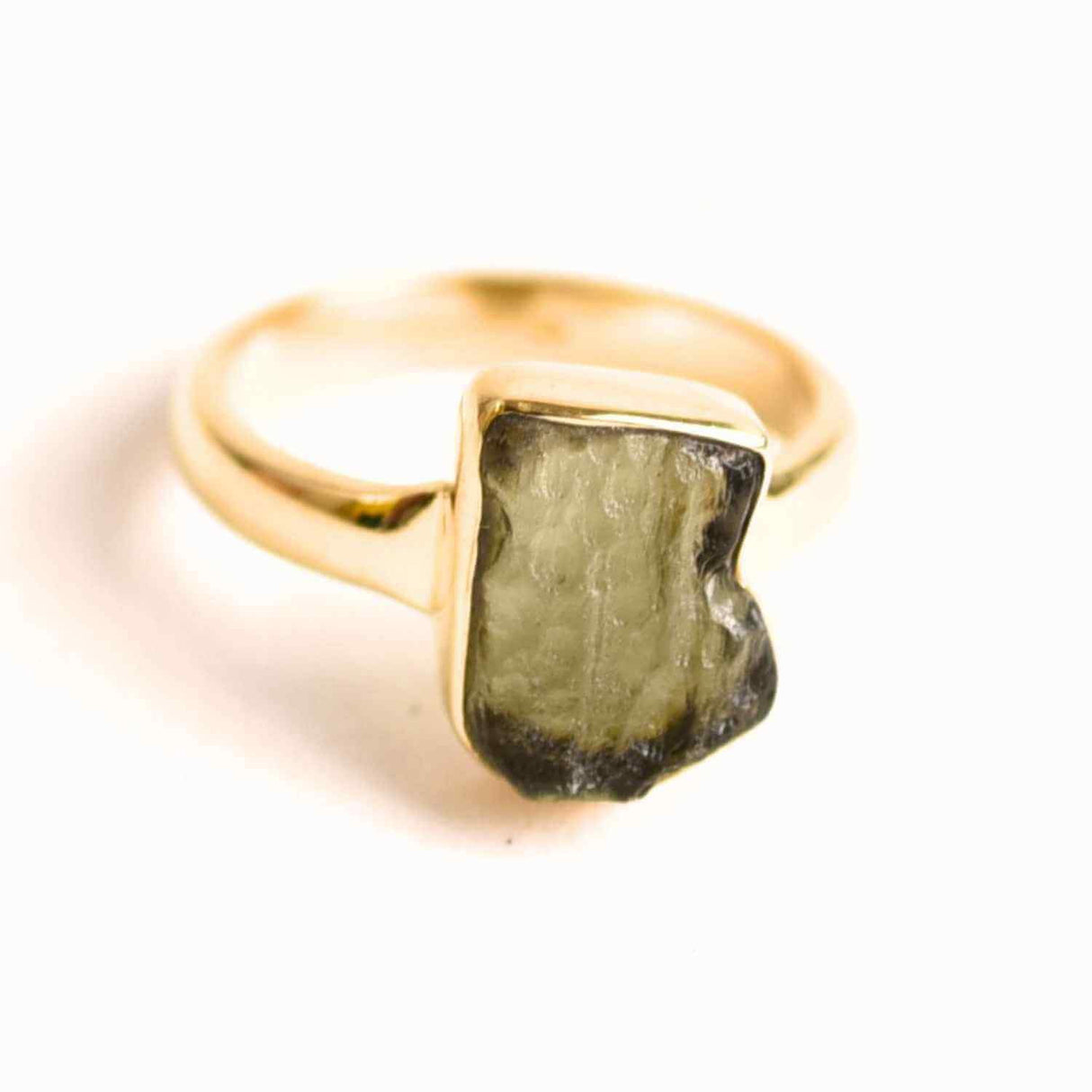 Inel din argint 925 cu Moldavit placat cu Aurit de 2.74gr 18k 46 (EU) / 4.5 (US)- Energia Metamorfozei Spirituale