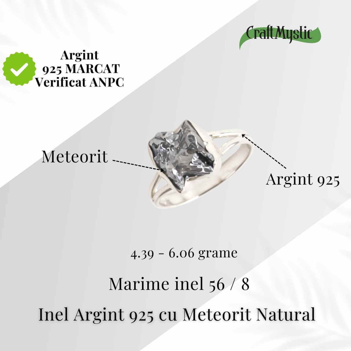 Inel Argint 925 cu Meteorit Brut Natural - Energie Cosmica si Forta Interioara