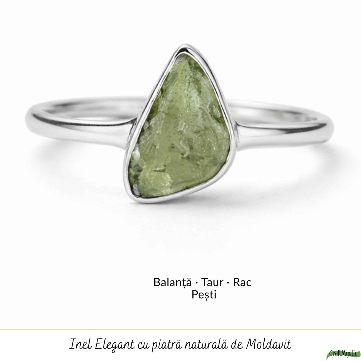 Inel Argint 925 cu Moldavit Autentic, M8/56 – Talisman pentru Crestere Spirituala si Protectie