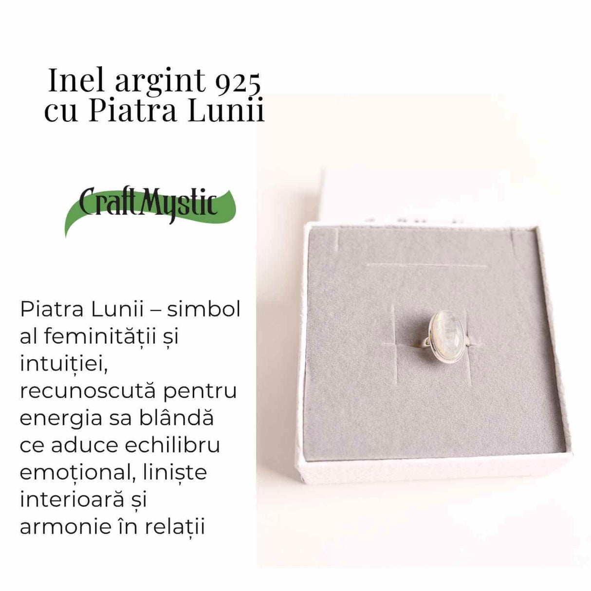 Inel din argint 925 cu Piatra Lunii naturala 8.39 gr M39 / 9- Intuitie, echilibru si eleganta discreta