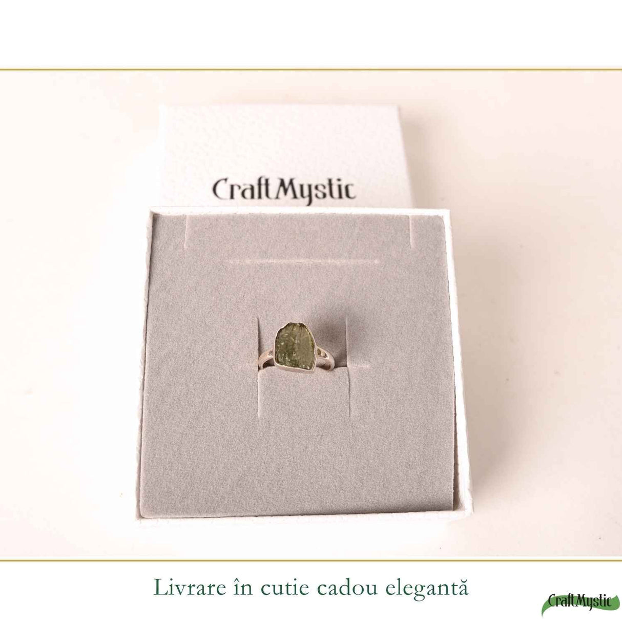 Inel Argint 925 cu Moldavit Verde Brut, M8/57 – Claritate Mentala si Energie Cosmice