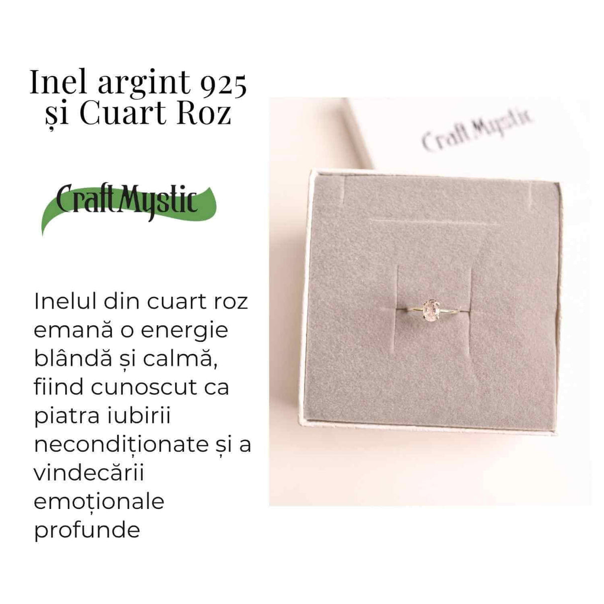 Inel din Argint 925 cu Cuart Roz - Iubire Interioara si Armonie Emotionala