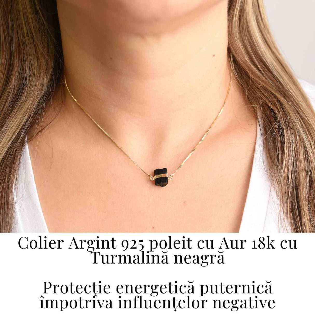 Colier Brut cu Turmalina din Argint 925 Placat cu Aur 18K - Protectie Energetica si Echilibru Emotional