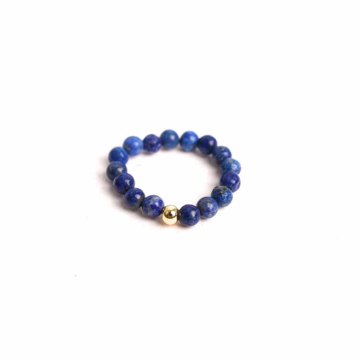 Inel elastic cu biluta aurie si margele 4 mm din pietre naturale - Lapiz Lazuli