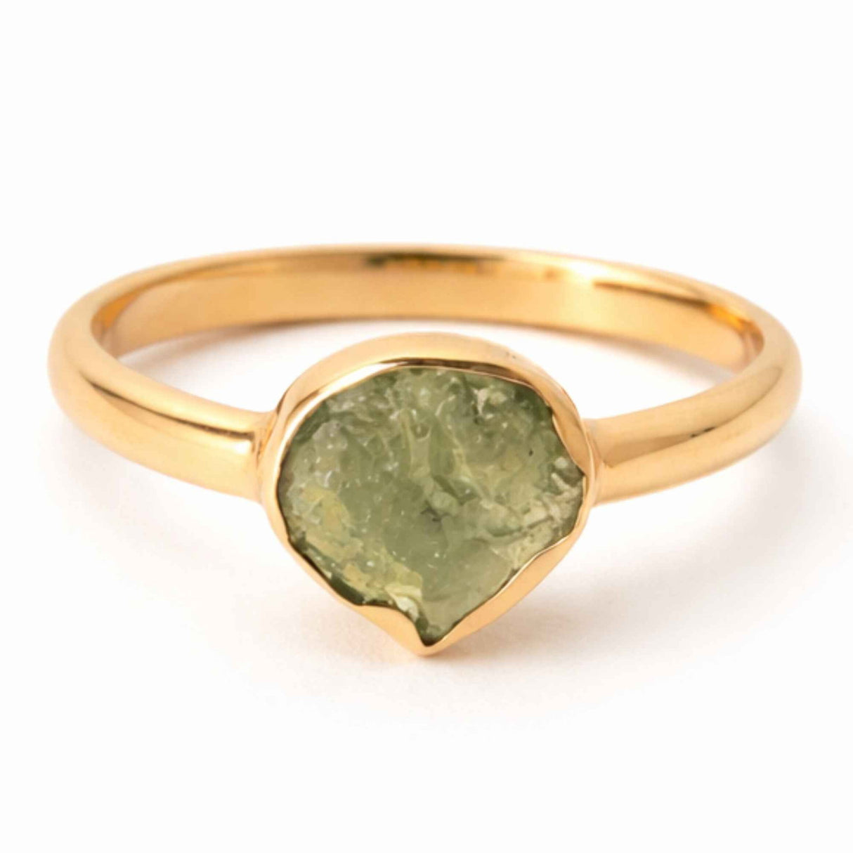 Inel Argint 925 Placat cu Aur 18K cu Moldavit Natural M8/56 – Energie si Transformare Spirituala