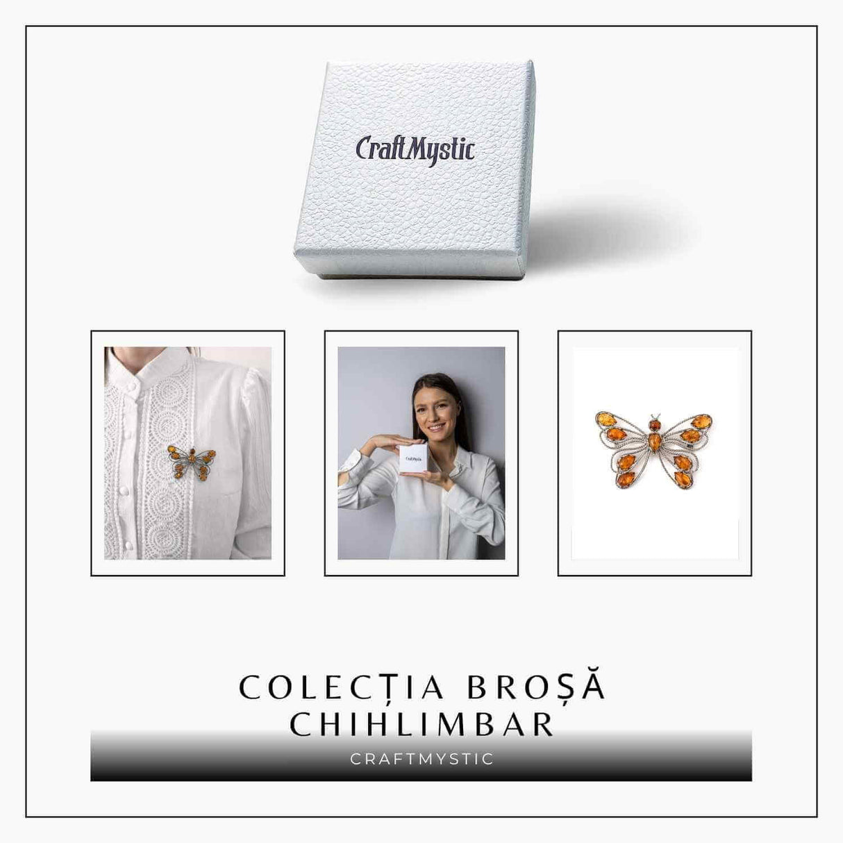 Brosa din chihlimbar forma de fluture si argint 925 - adauga caldura si rafinament tinutei tale