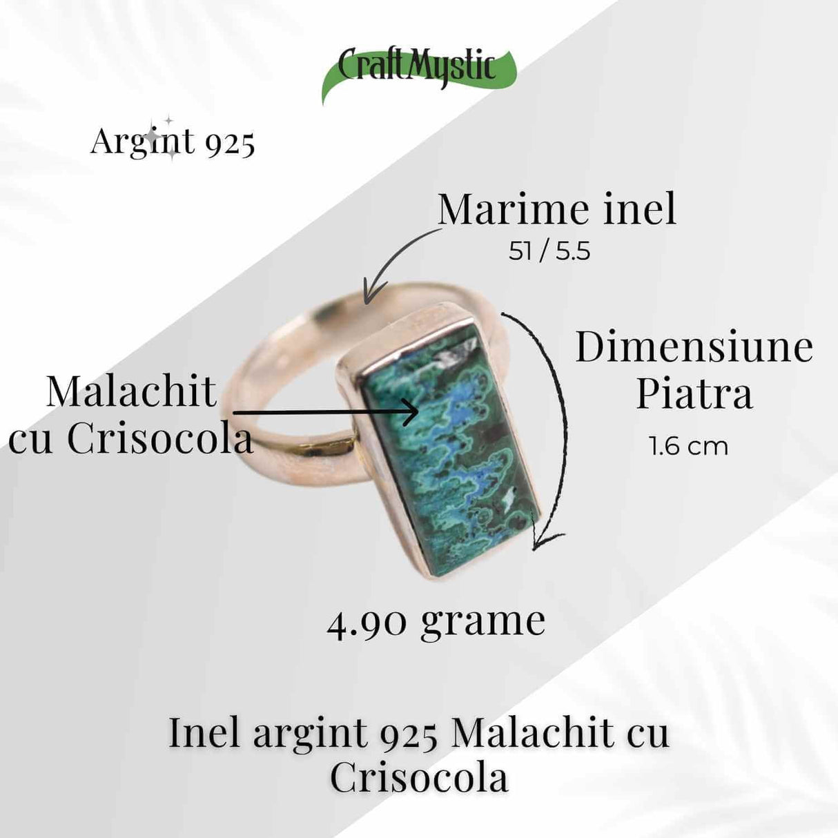 Inel cu Malachit si Crisocola Montura din Argint 925 - Protectie Energetica si Echilibru Emotional, 4.90 gr - Copie