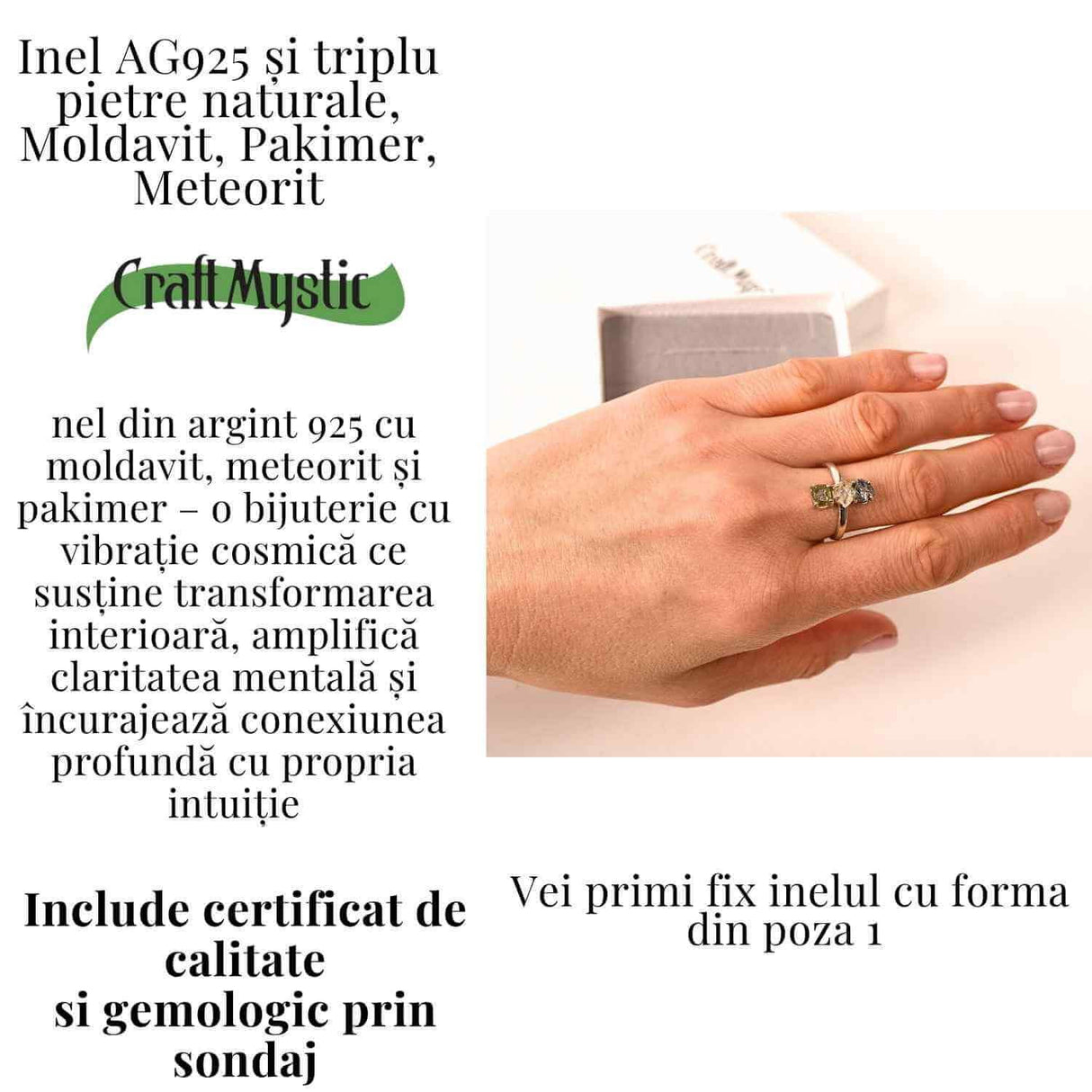 Inel din Argint 925 cu Moldavit, Pakimer si Meteorit - Conexiune si claritate