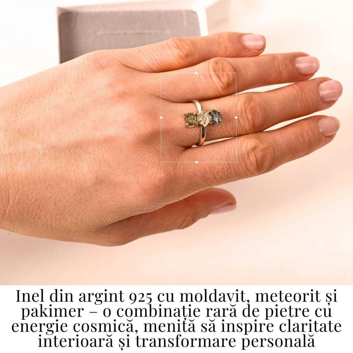 Inel din Argint 925 cu Moldavit, Pakimer si Meteorit - Conexiune si claritate