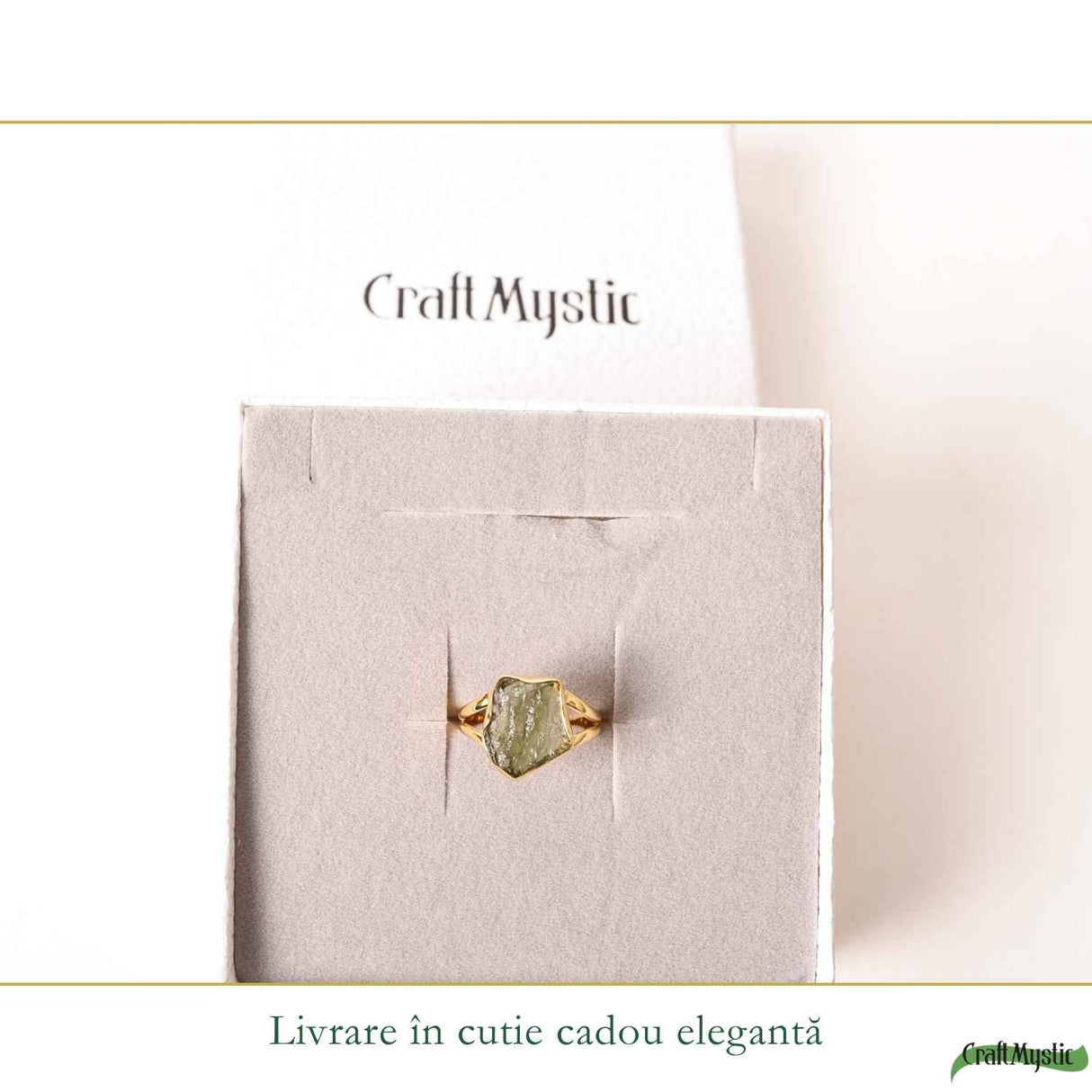 Inel cu Moldavit Natural si Argint 925 Placat cu Aur 18K, M8.5/58- Trezire Spirituala