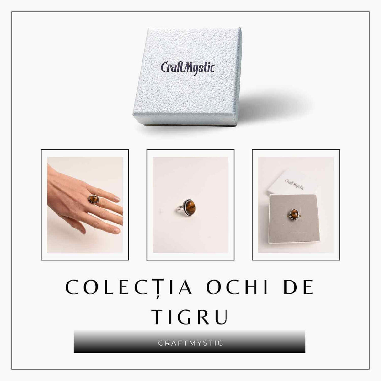 Inel ajustabil argintiu cu Ochi de Tigru - putere si protectie