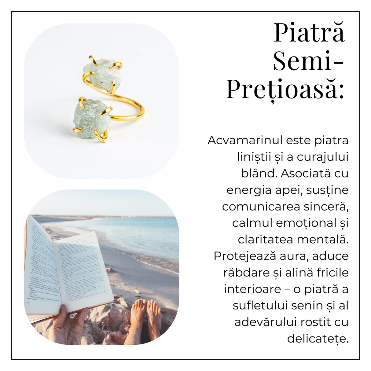 Claritate si Liniste - Inel cu Acvamarin, Piatra Rabdarii si Curajului