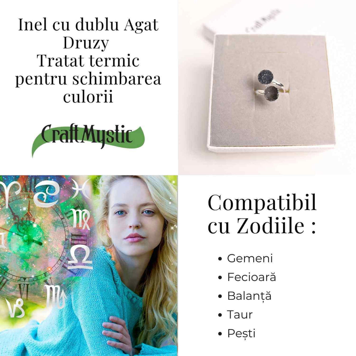 Inel Argintiu cu Dublu Agat Druzy - Energie si Eleganta Unica