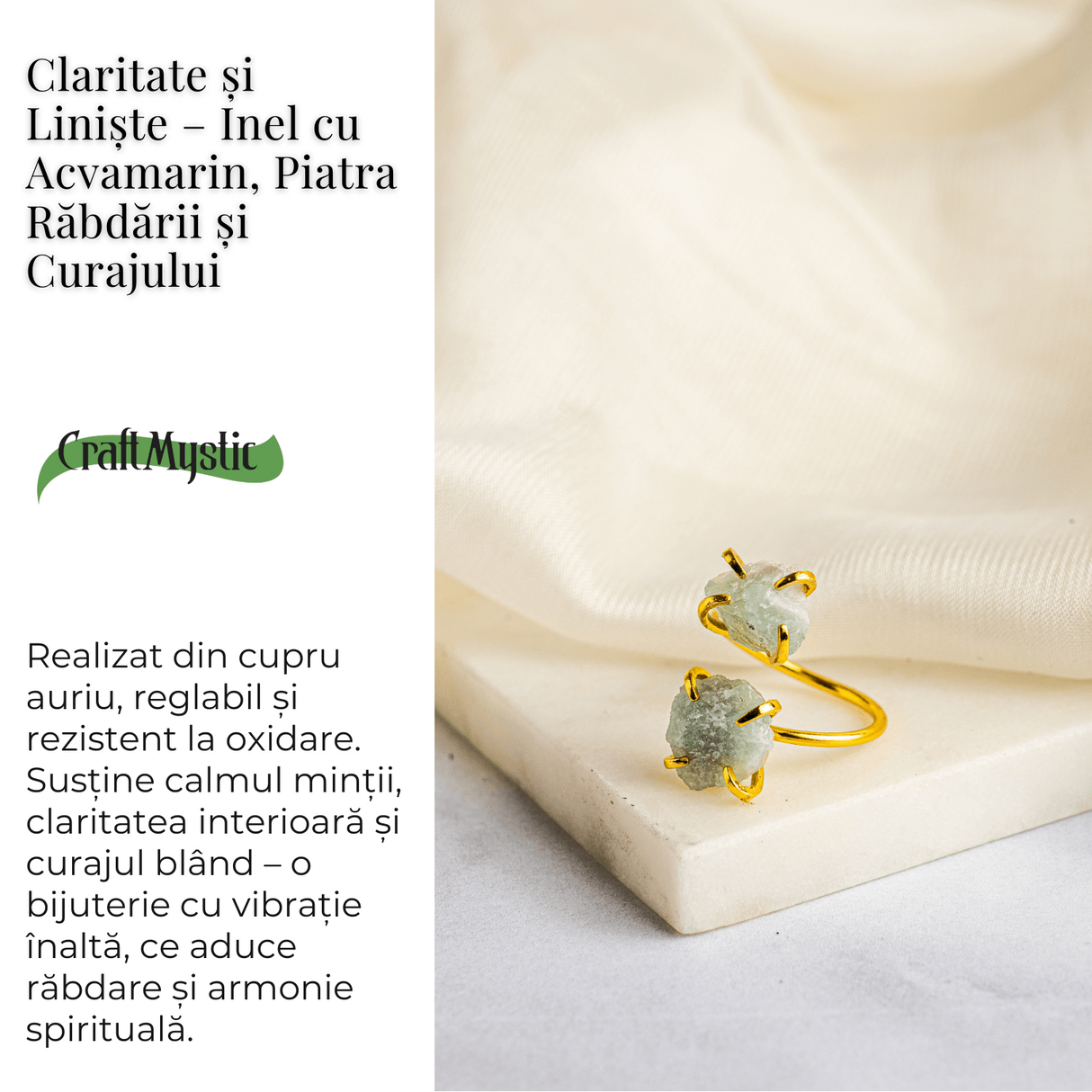 Claritate si Liniste - Inel cu Acvamarin, Piatra Rabdarii si Curajului