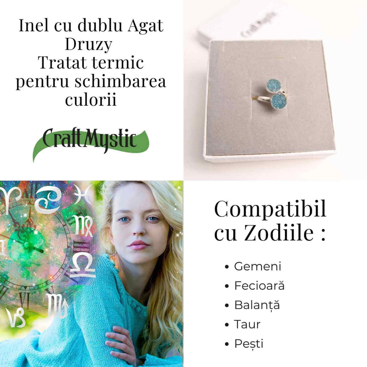 Inel Argintiu cu Dublu Agat Druzy - Energie si Eleganta Unica