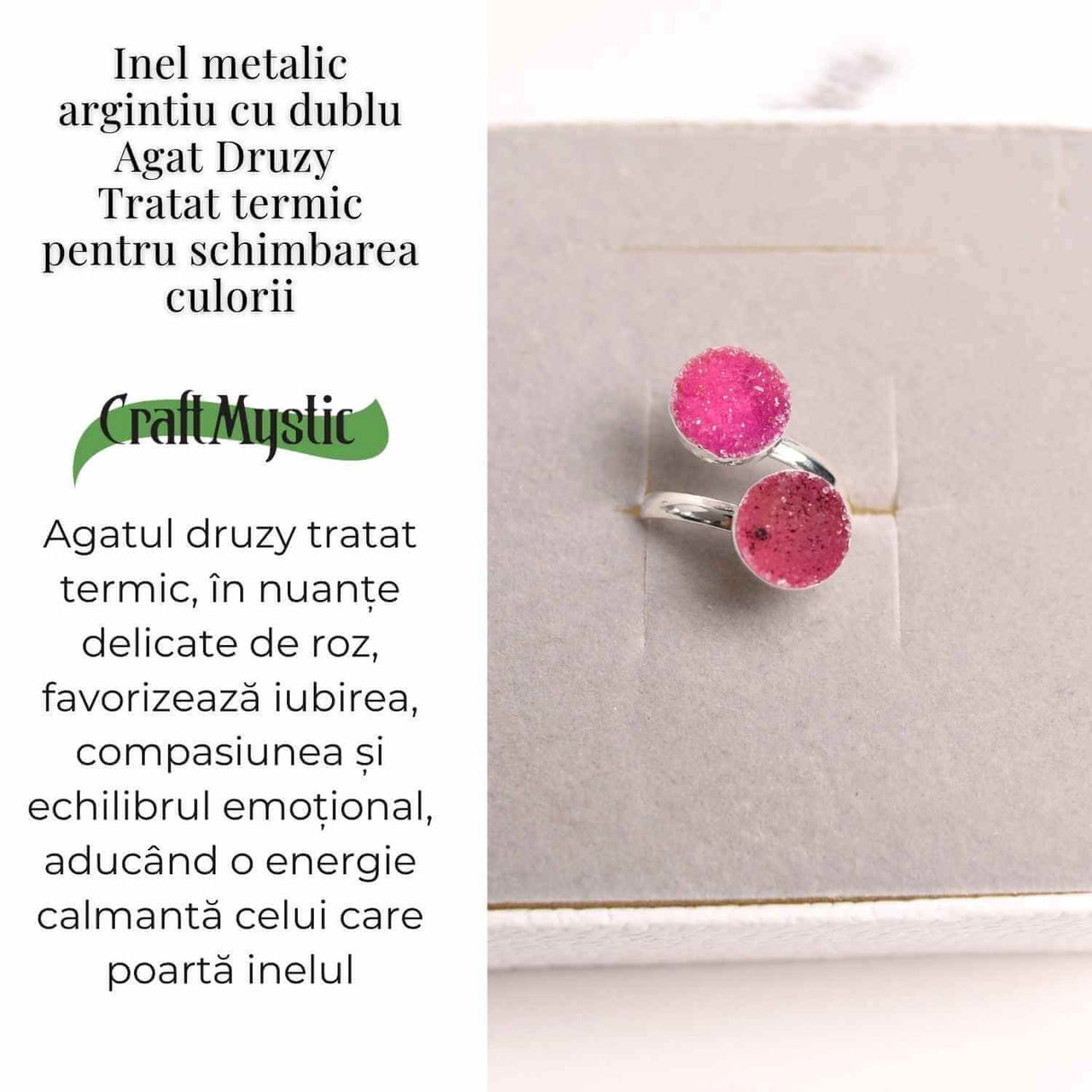 Inel Argintiu cu Dublu Agat Druzy - Energie si Eleganta Unica