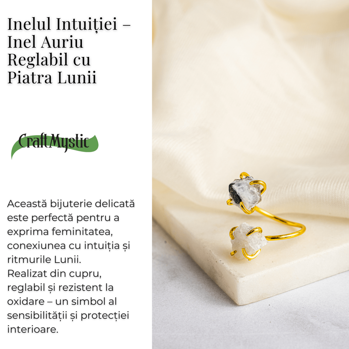 Inelul Intuitiei - Inel Auriu Reglabil cu Piatra Lunii
