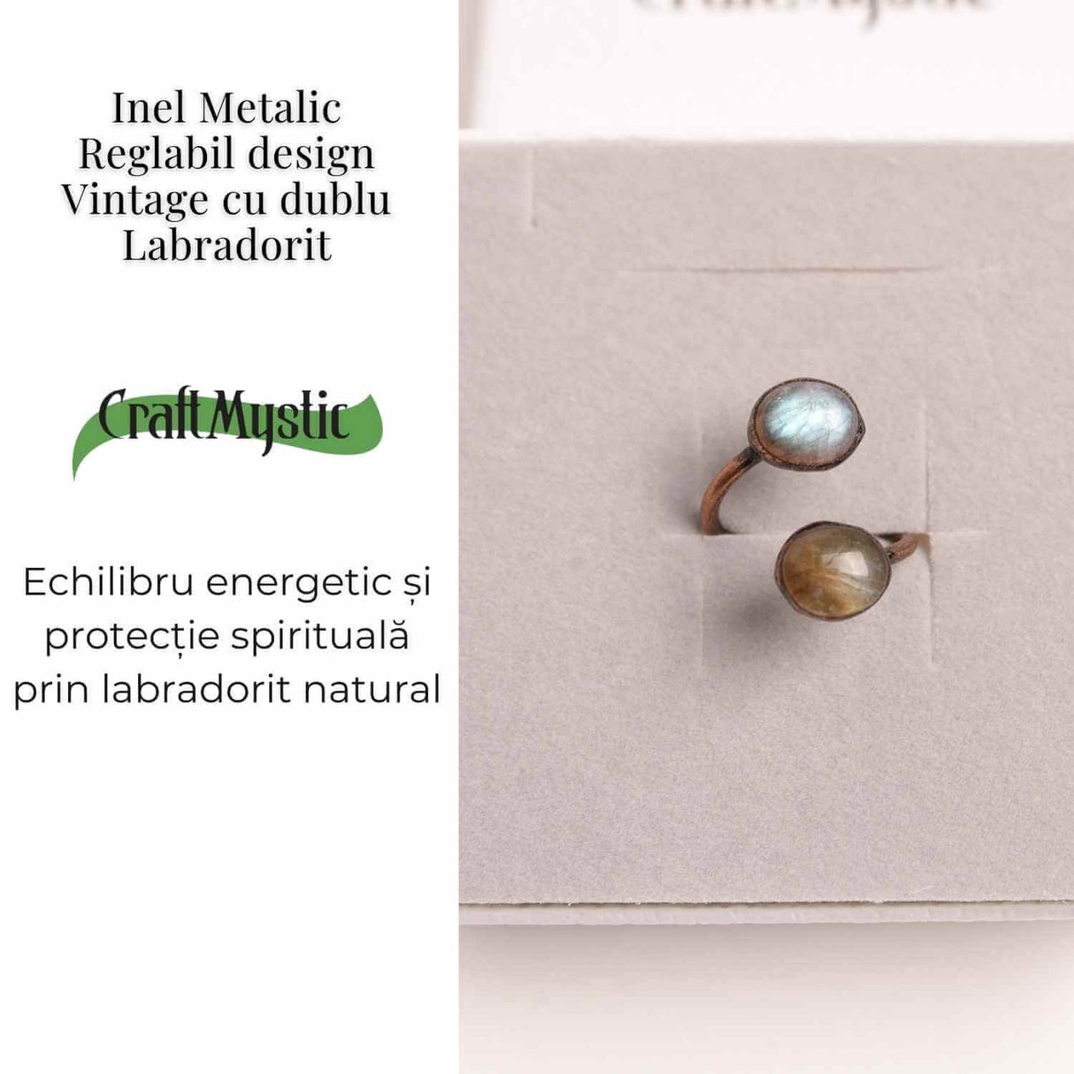 Inel reglabil cu dublu Labradorit - Protectie si echilibru energetic