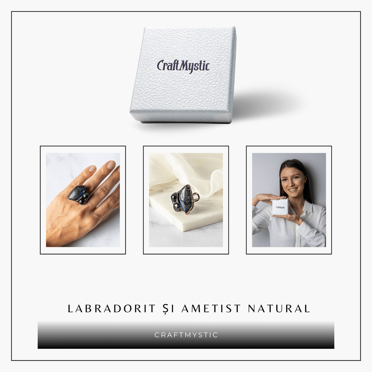 Inel Reglabil din Labradorit si Ametist Natural - Simbol al Intuitiei si Echilibrului Spiritual