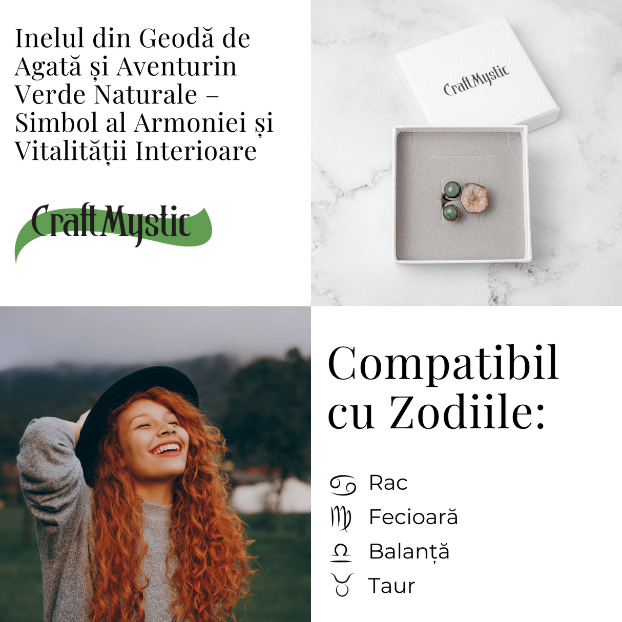Inel din Geoda de Agata si Aventurin Verde Natural - Armonie si Vitalitate Interioara