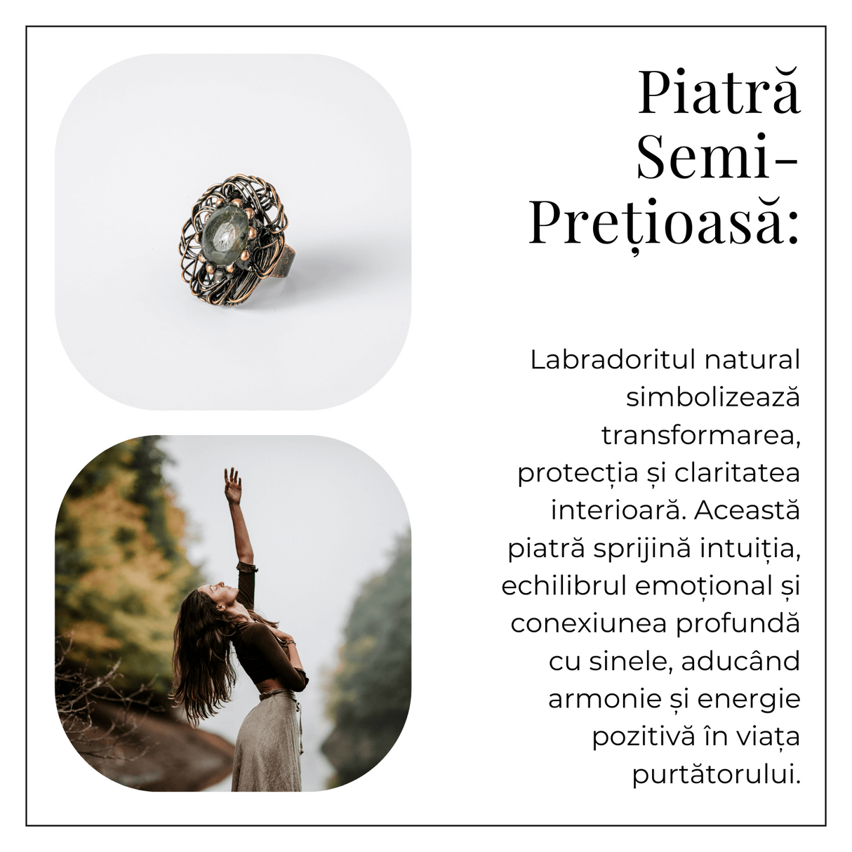 Inel Floral din Cupru cu Labradorit Natural - Talisman al Transformarii si Protectiei Interioare